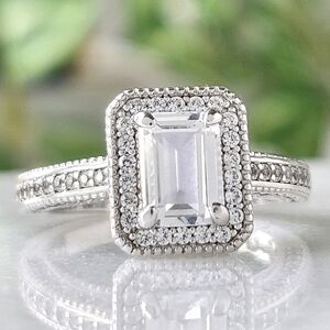 Classic Style Emerald Cut Ring, solid 925 Sterling Silver - Great Quality